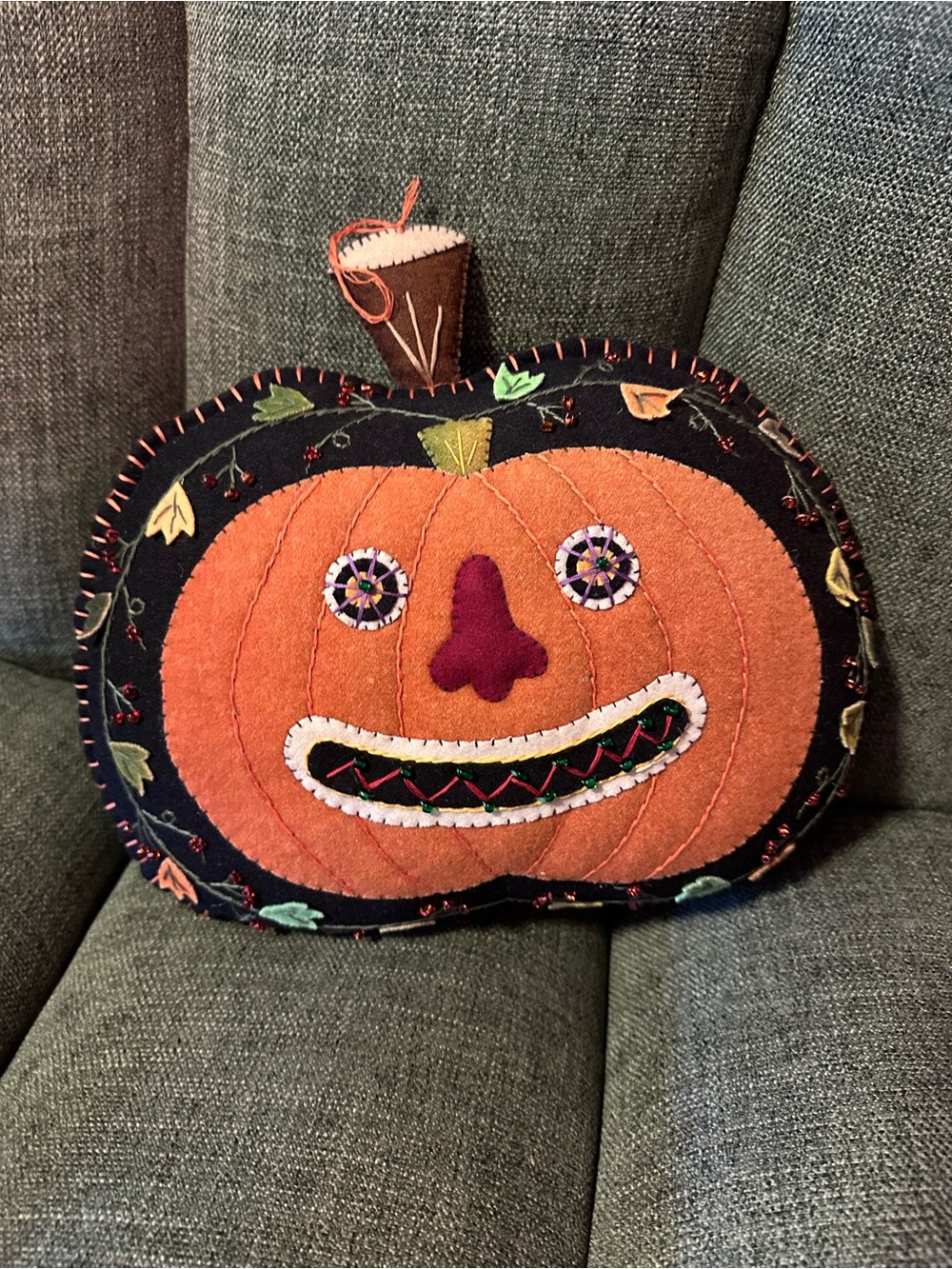 Handcrafted Orange Pumpkin Holiday Pillow